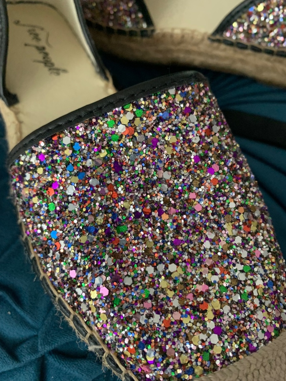 Free People - Glitter Espadrilles with Ribbon Ties, Sz 38 or 7.5